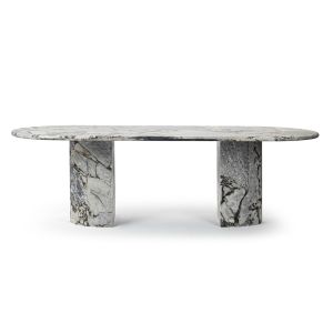 Milan Oval Stone Dining Table with Half Cylinder Legs