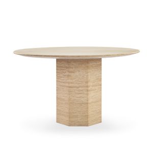 Picco Round Beige Travertine Dining Table with Hexagon Base