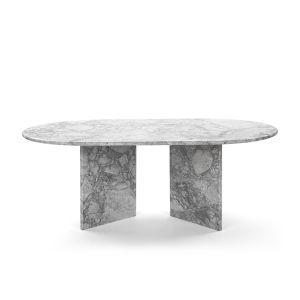 Laurent Oval White Marble Coffee Table with Angled Base