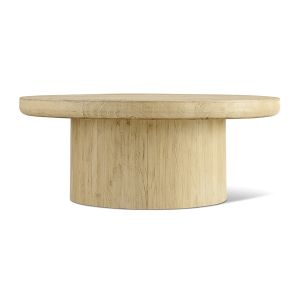MC Wabisabi Round Light Natural Reclaimed Wood Coffee Table with Round Pedestal Base