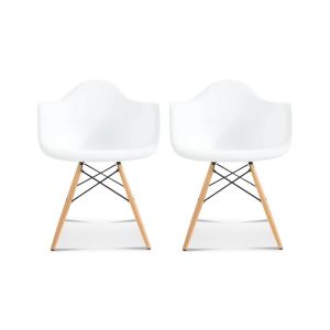 Set of Two DAW Molded Plastic Armchairs Wooden Dowel Base