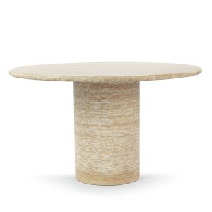 Cosette Round Travertine Dining Table with Cylinder Pedestal Base