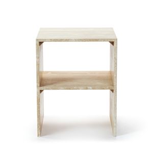 Campo Minimalist White Travertine End Table With Shelf