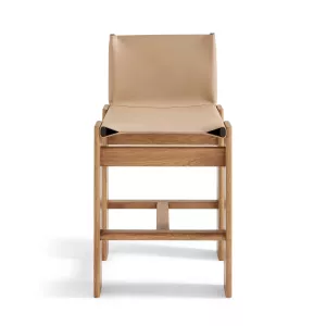 Afra & Tobia Scarpa Leather and Wood Monk Counter Stool
