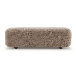 Otto Modern Block Sheepskin Upholstered Bench With Ball Feet