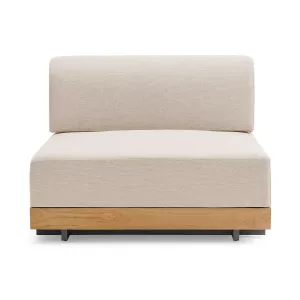 Powell Modern Outdoor Slatted Teak Wood Upholstered Modular Sectional Sofa | Middle Module