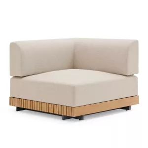 Powell Modern Outdoor Slatted Teak Wood Upholstered Modular Sectional Sofa | Corner Module