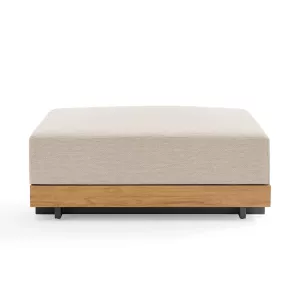 Powell Modern Outdoor Slatted Teak Wood Upholstered Modular Sectional Sofa | Ottoman