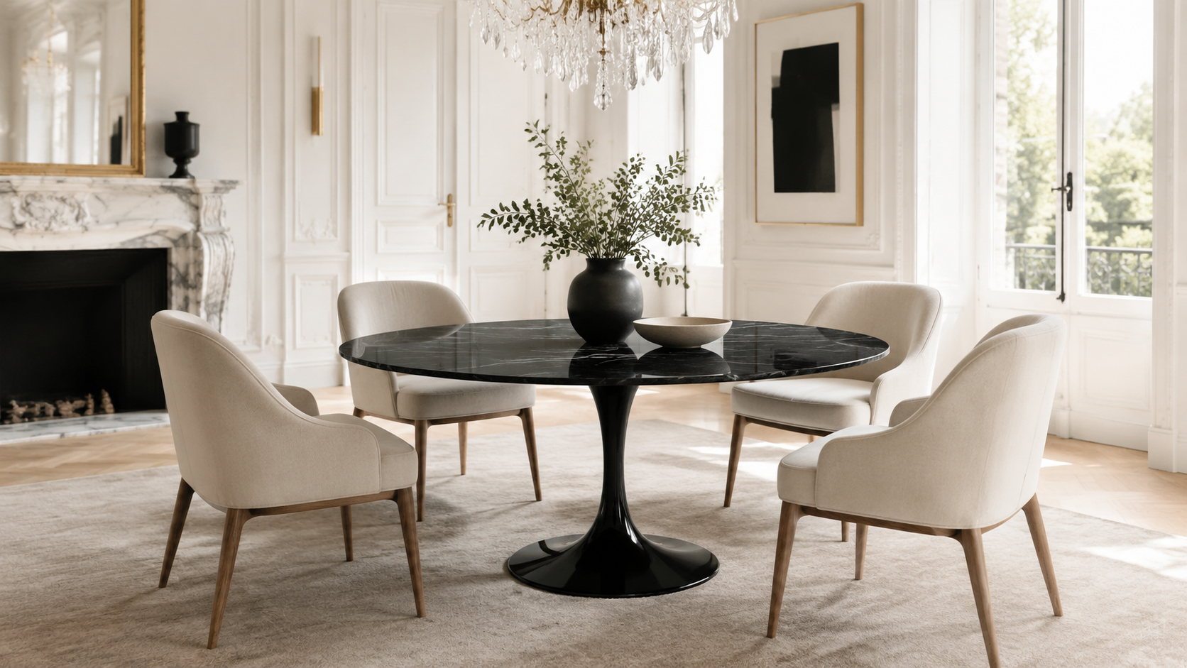 Black Calacatta Quartz | Tulip Dining Table - Round